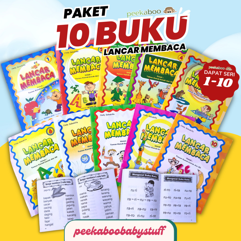 BARU PAKET 10 BUKU LANCAR MEMBACA SERI 1-10 | BUKU AKTIVITAS ANAK BELAJAR MEMBACA ANAK TK PAUD SD