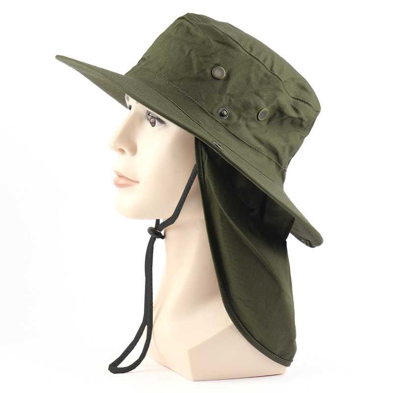 Rhodey Topi Rimba Outdoor Anti Panas UV Pelindung Leher Boonie Hat Nylon with Neck Flap / Topi Manci