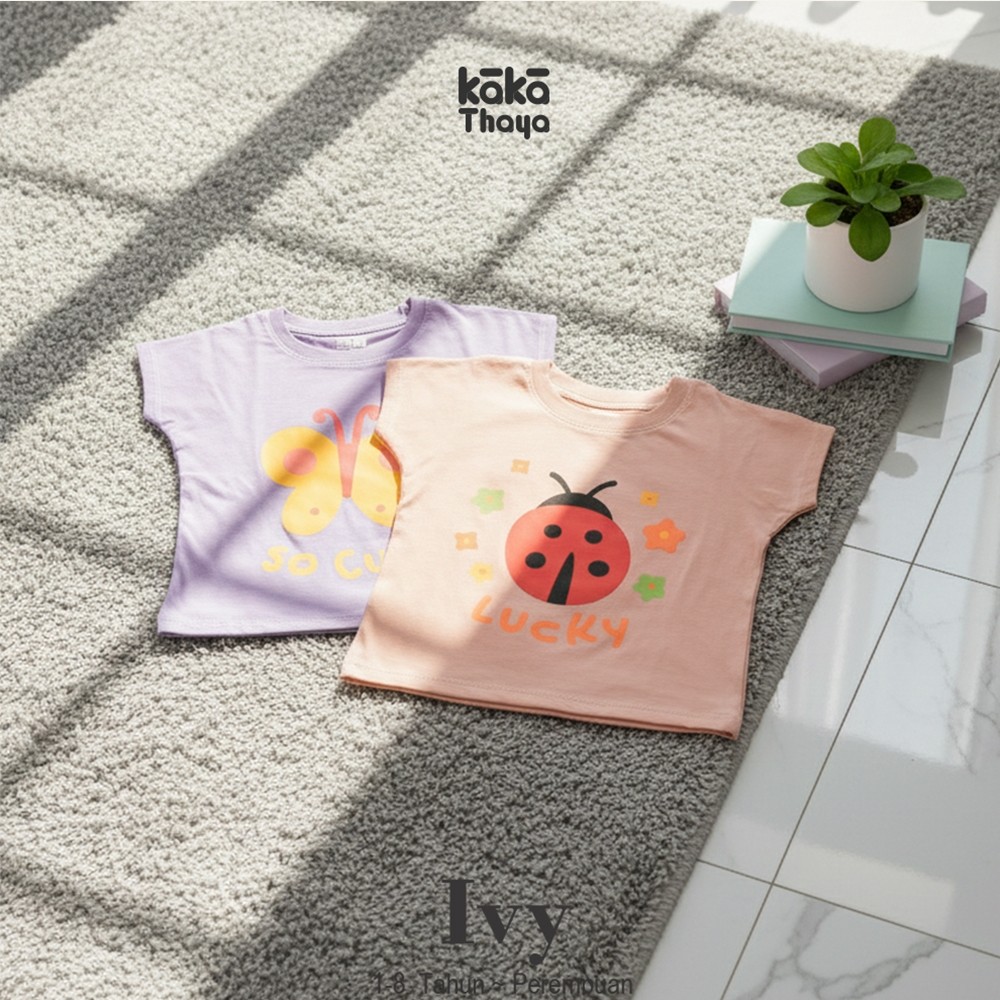 KAKATHAYA Ivy - Kaos Anak Perempuan Crop Top Anak Perempuan Kaos Ruffle Anak 1-7 Tahun