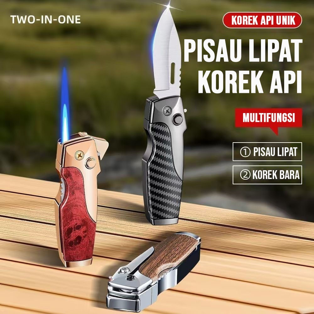 BBAK Korek Api Bara Pisau Lipat Korek Api Unik Keren 2 in 1 Bahan Besi premium Bisa Diisi Ulang Best