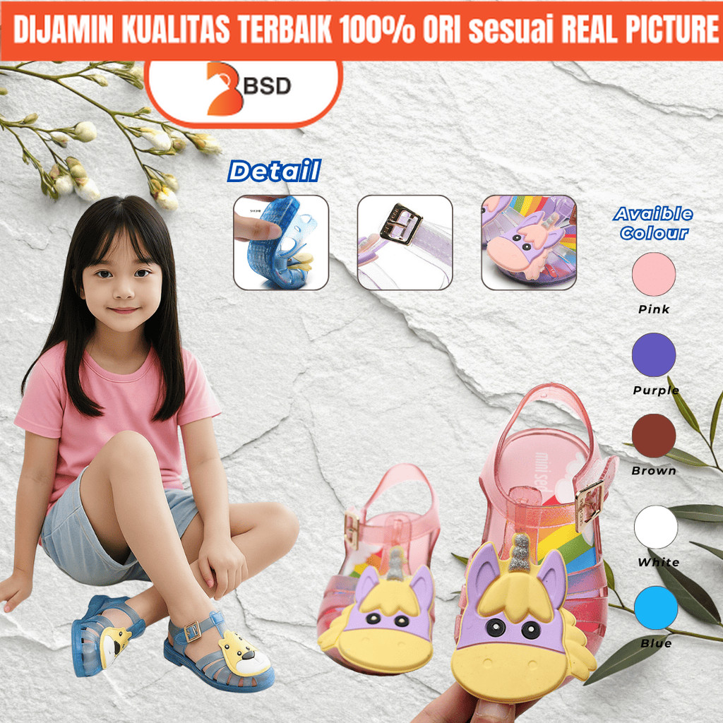 BSD Sepatu Sendal Jelly Shoes Anak Perempuan Cewek Glitter Karakter Unicorn Lucu Premium Import