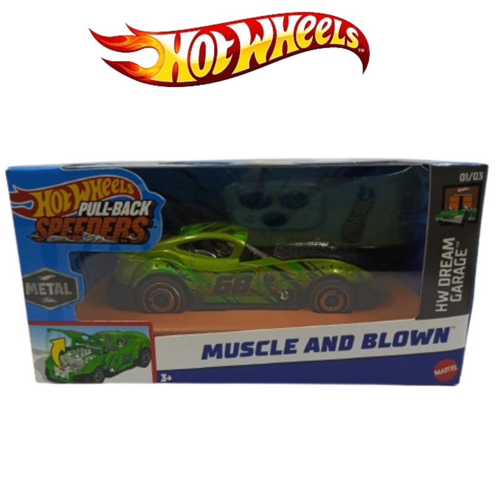 Hot Wheels Pullback Speeders 1:43 Open Kap Muscle And Blown Hijau