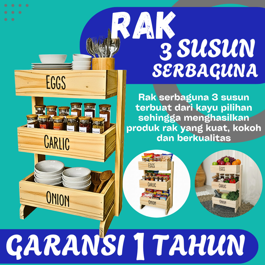 RAK BUMBU SAYUR 3 SUSUN BAHAN KAYU JATI BELANDA