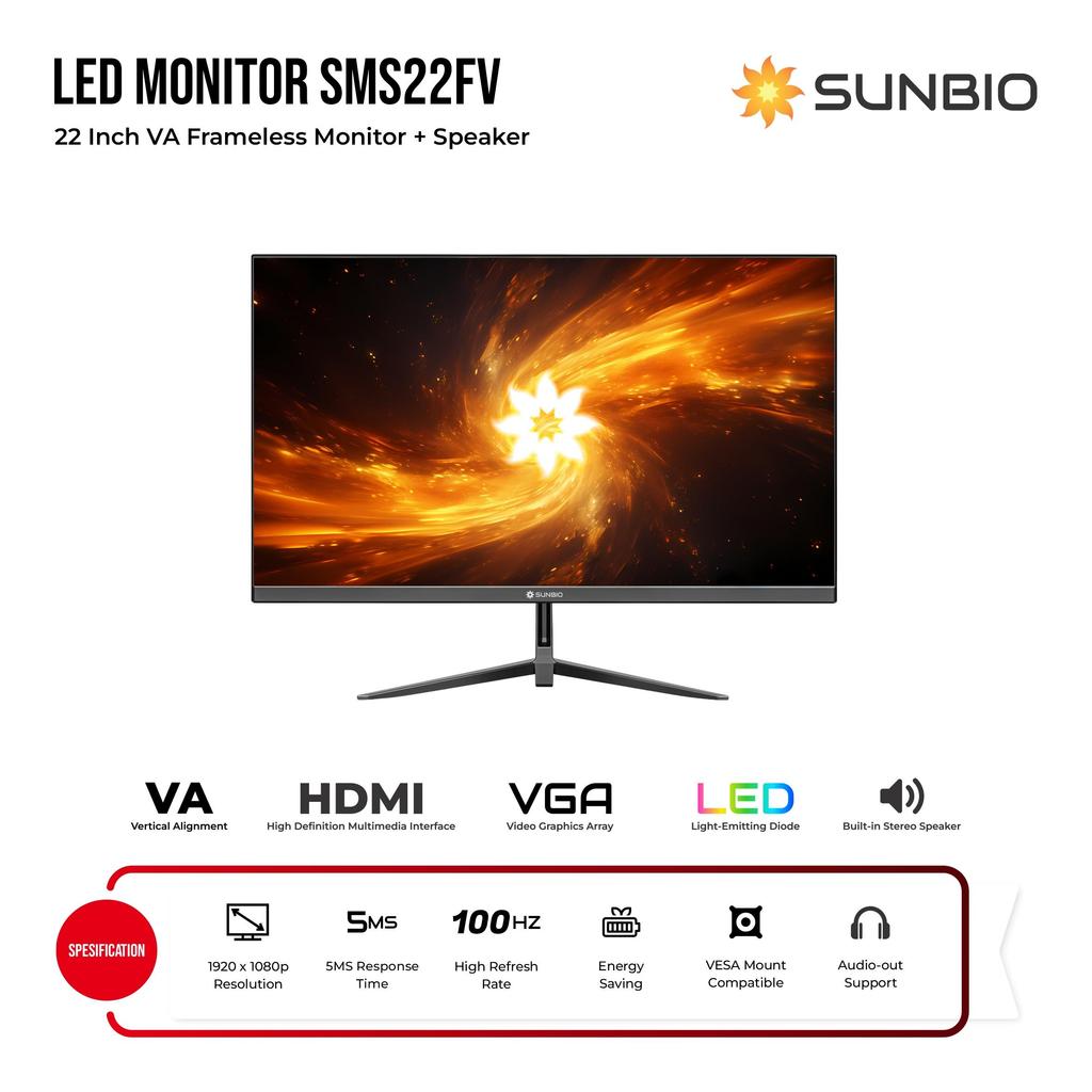 SUNBIO LED MONITOR FRAMELESS + SPEAKER 22INCH