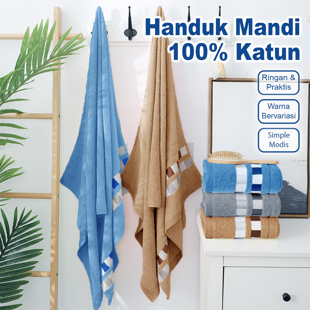 KP-M HANDUK MANDI DEWASA KATUN 100% 70X140CM MOTIF BORDIR DAYA SERAP TINGGI MJ-2A/B/C MURAH