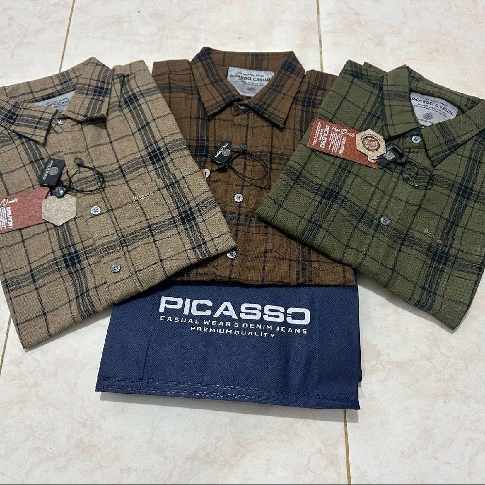 [ PICASSO] Kemeja Lengan Pendek Pria Motif Kotak Picasso Original 100%