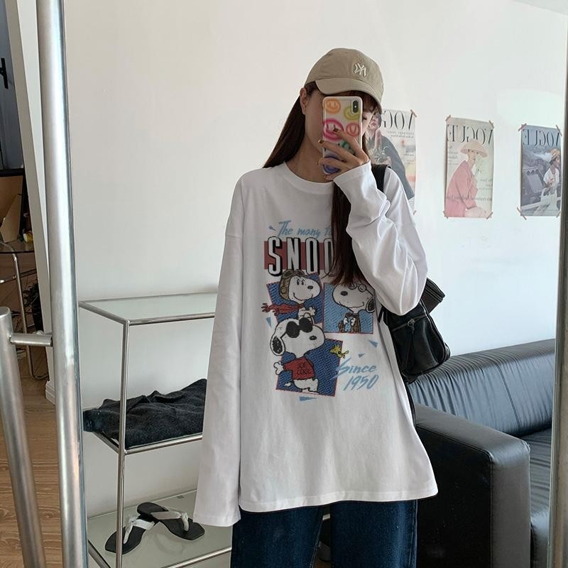 99Premium Kaos Oversize Lengan Panjang |Pola Snoopy |  Kaos Lengan Panjang Terbaru Kekinian | Cotton