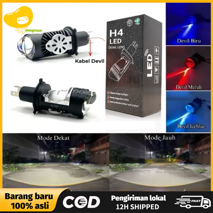 (TIMER BERKAH009) Premium Lampu  Utama LED H4 Mini Projector Motor Mobil Original  High Low AC DC De