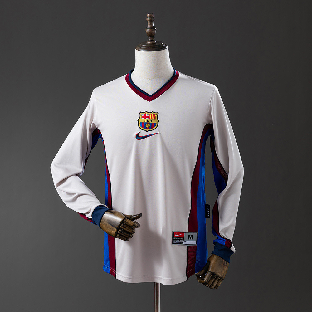 Jersey Barcelona 98/99 Away Long Sleeve Retro T shirt pria