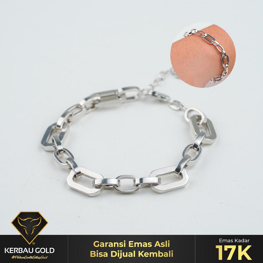 [Kerbau Gold] Gelang Emas Rantai Simple White Gold 17K - Emas Asli 100%