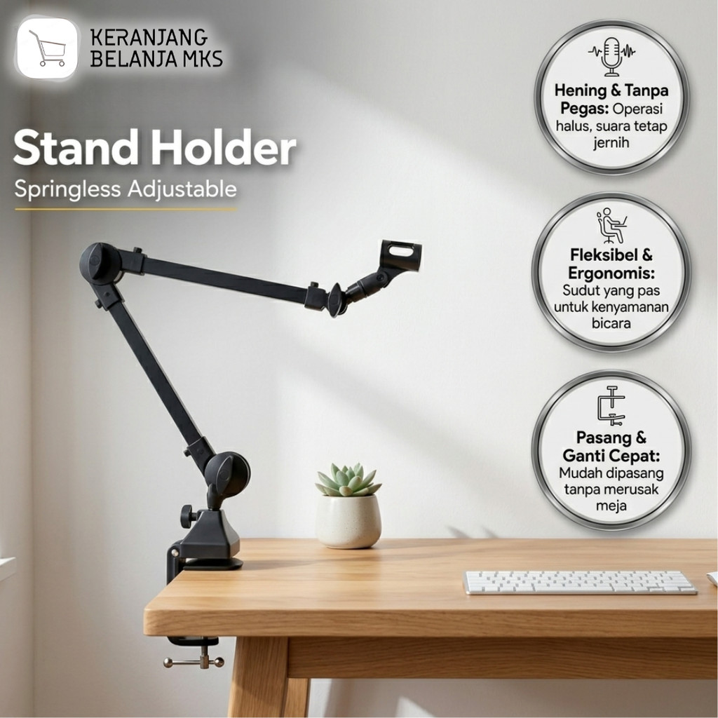 Microphone Boom Arm Stand Holder Springless Adjustable