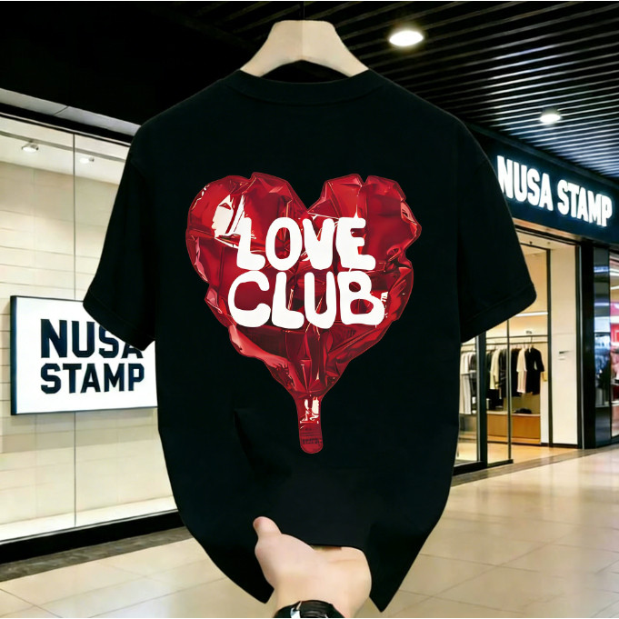 KENAKKaos Distro Pria | Nusa Stamp|Kaos Motif Balon Hati "LOVE CLUB" - Kaos Oversize S-5XL Dingin An