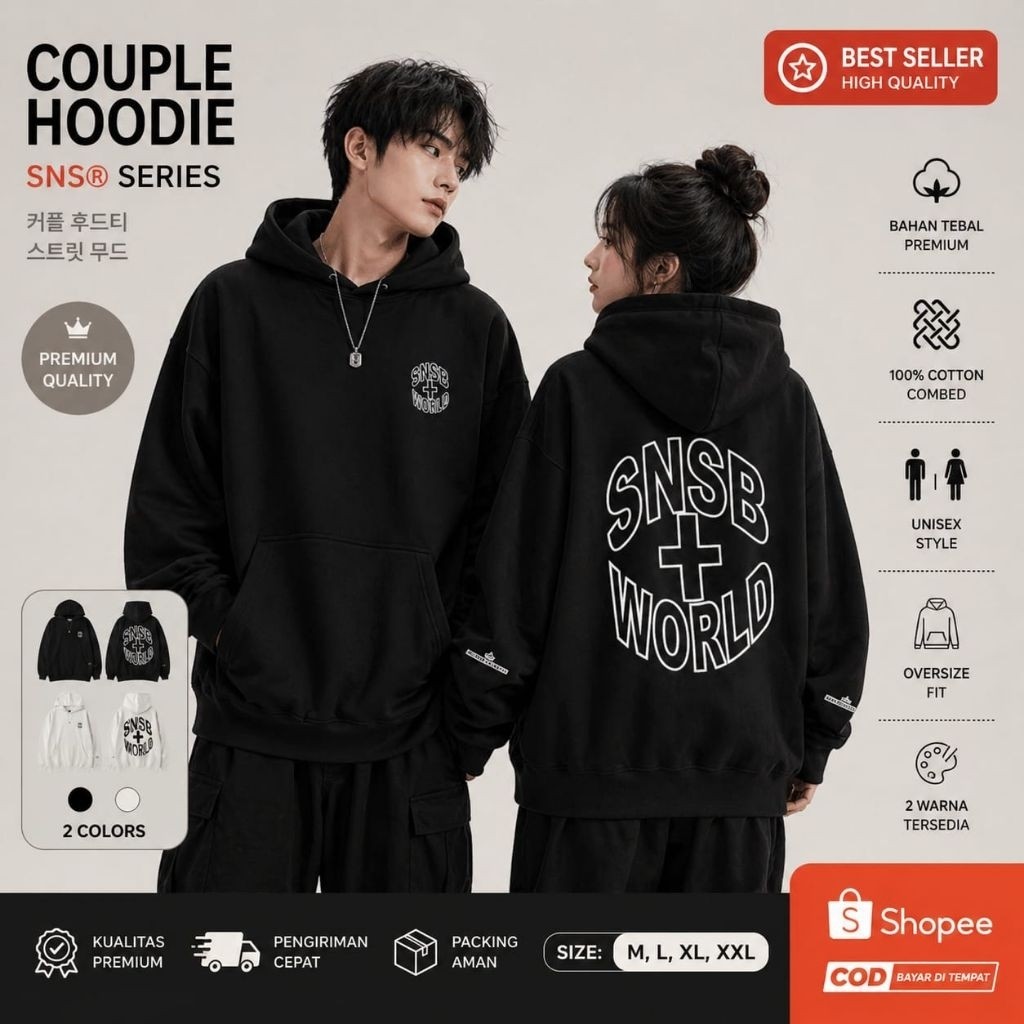 Sweater Hoodie Boxy SNSB WORLD ROAD Oversize Unisex Pria Wanita Cod
