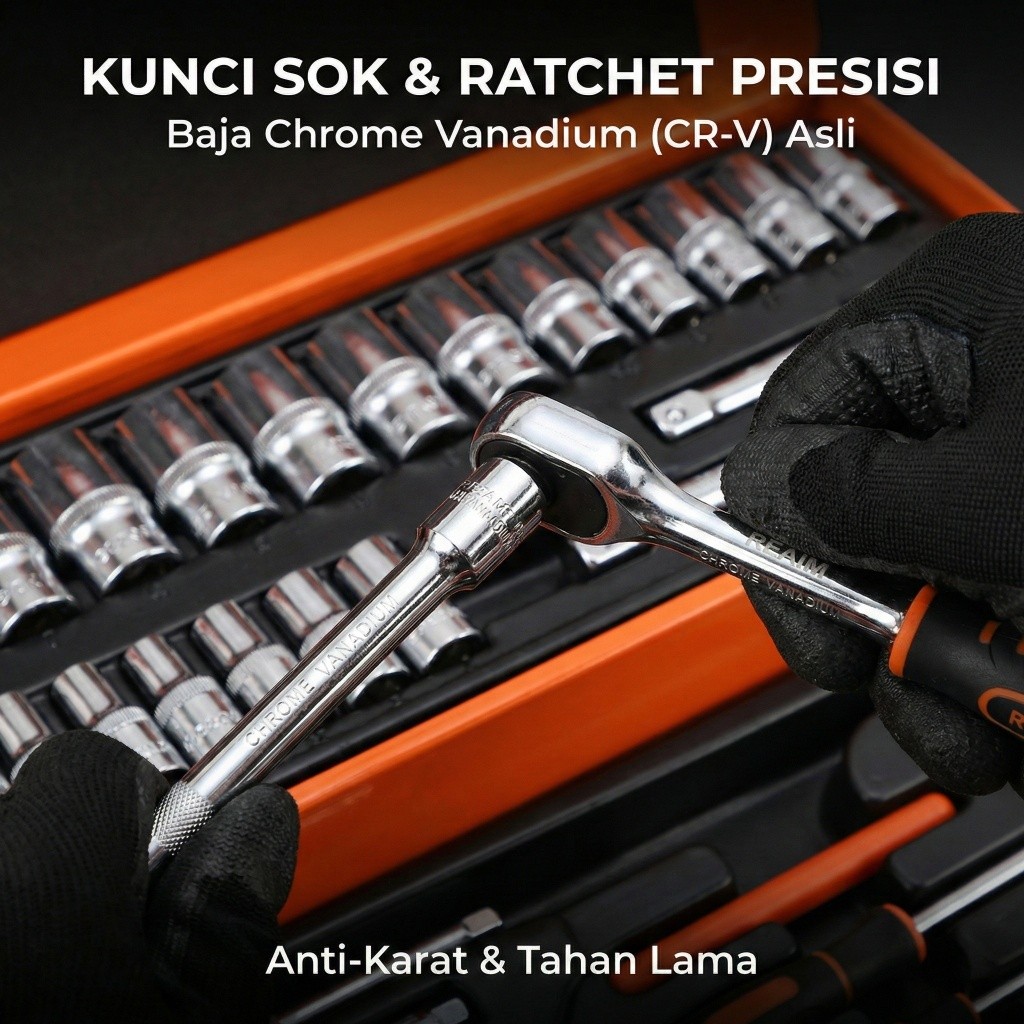 Reaim Tool Box Set Lengkap 85 Pcs Tool Box Perkakas Kunci Sok Set Tool Box Kunci Shock Set