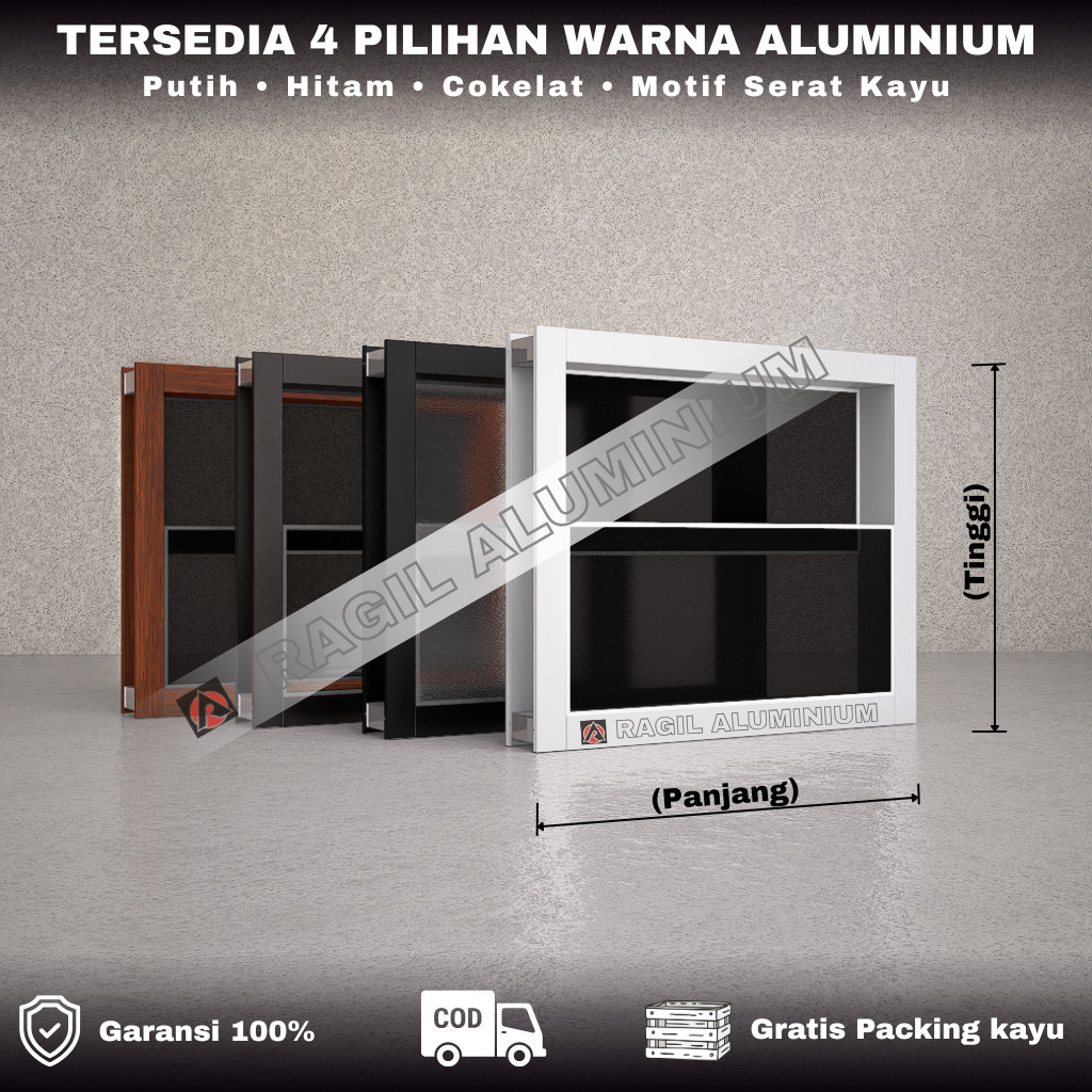Jendela Aluminium Boven Kaca Zig Zag ZigZag Tinggi 40 cm x Panjang 60 cm (40x60)