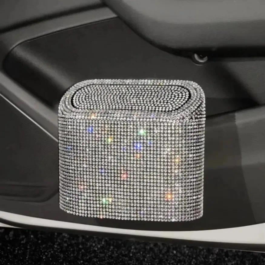 Glitter Trash Can Auto Supplies Storage Box Garbage Grabber Bling Rhinestone Interior Accessories Sq