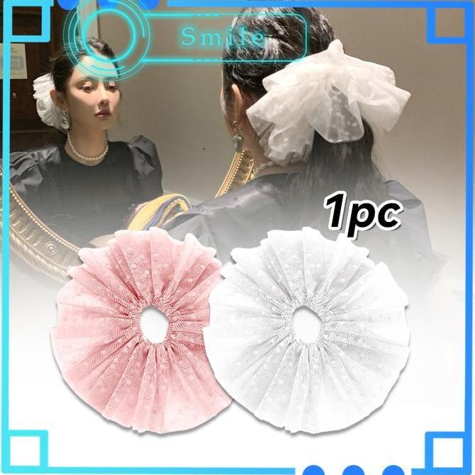 CHIEDRO 1PCS Lace Dot Hair Scrunchie Premium Scrunchie Tile Dot Besar Kuat Dan Praktis Untuk Gaya Ha