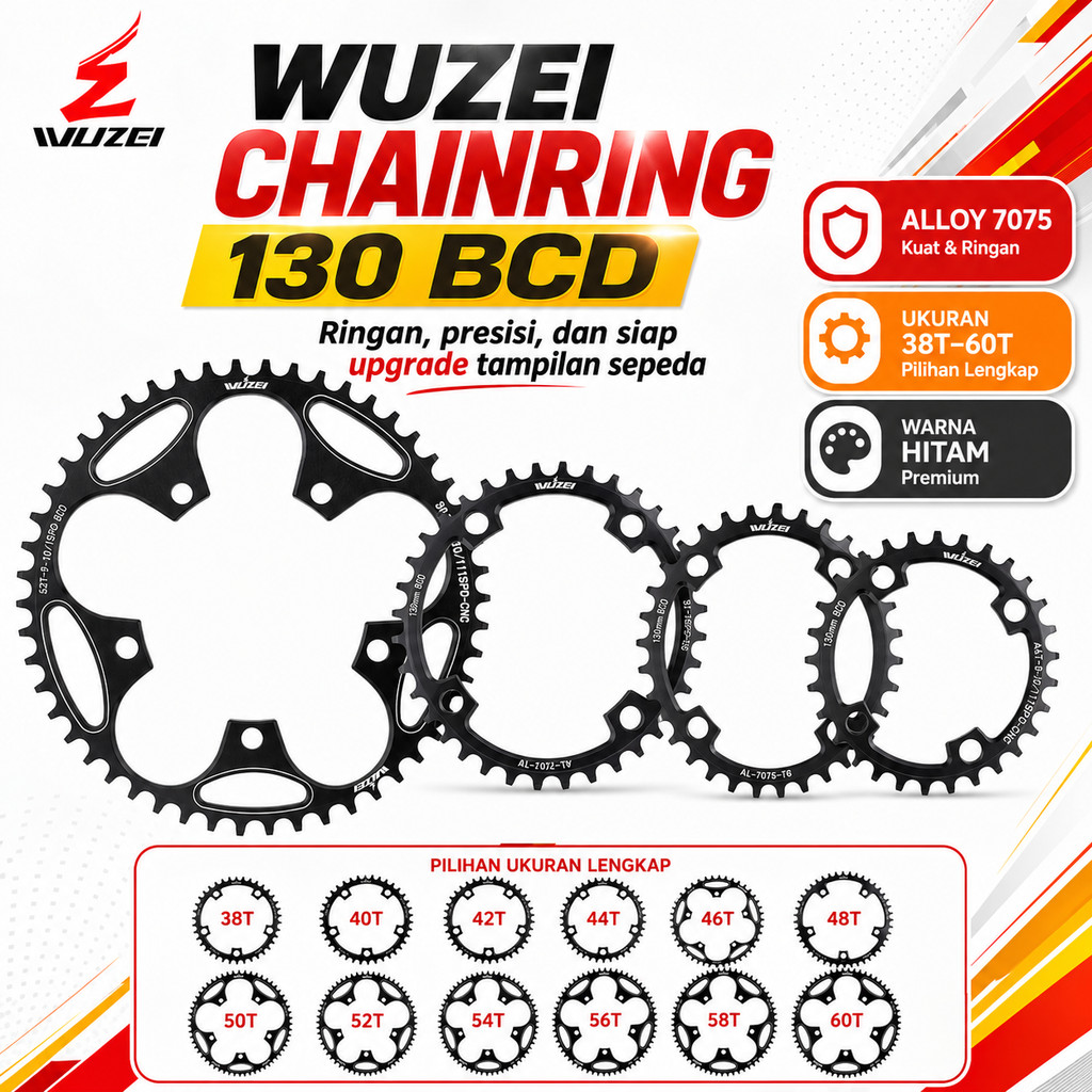 Chainring Wuzei 130 BCD 38T 40T 42T 44T 50T 52T 46T 48T 54T 56T 58T 60T BCD Narrow Wide 130 Alloy