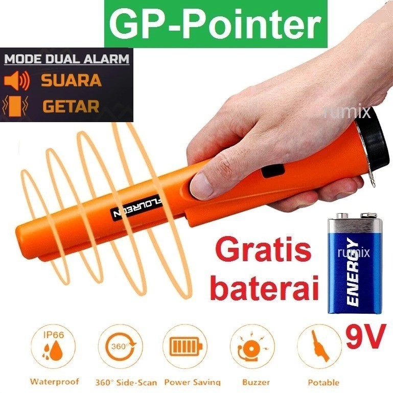 COD GP Pointer S Metal Detector Alat Pendeteksi Logam Emas Perak Tahan Air Gratis Baterai