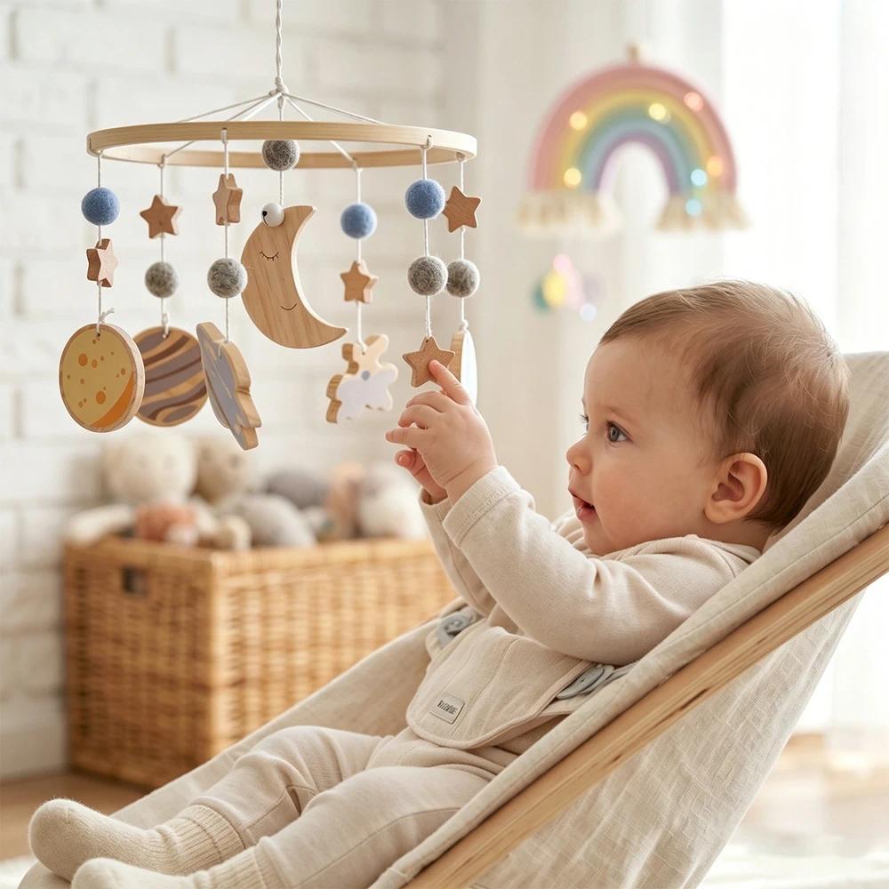 Space Baby Mobile Crib Mobile Rotating Starlight Baby Mobile for Crib 0-12M Newborn Nursery Decorati