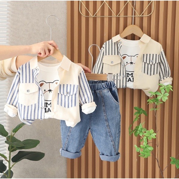 HUMAN MADE 3in1 Setelan Kemeja Lengan Panjang Kaos/Baju Lengan Panjang Human Made Celana Jeans