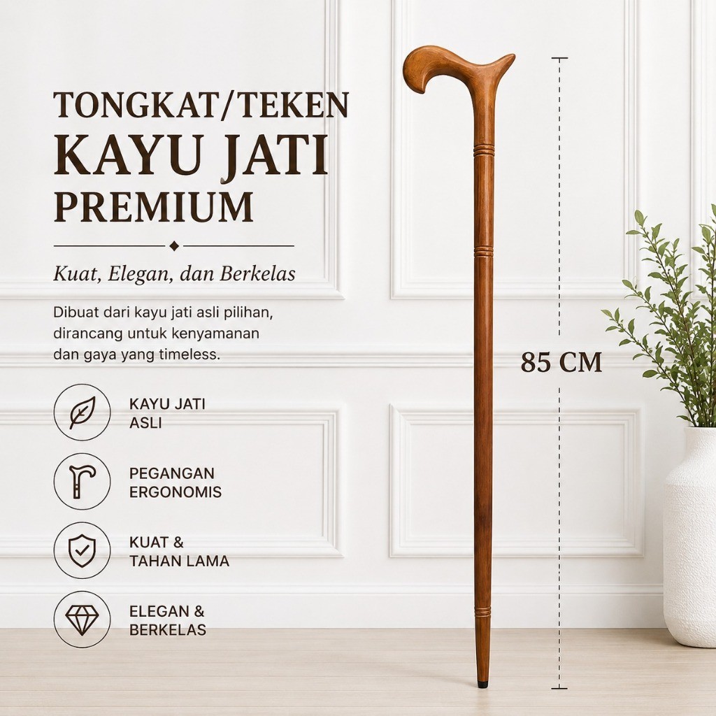 Tongkat teken lansia Kayu Jati Asli | Teken Kayu Jati Handmade Premium | Alat Bantu Jalan Lansia Ber