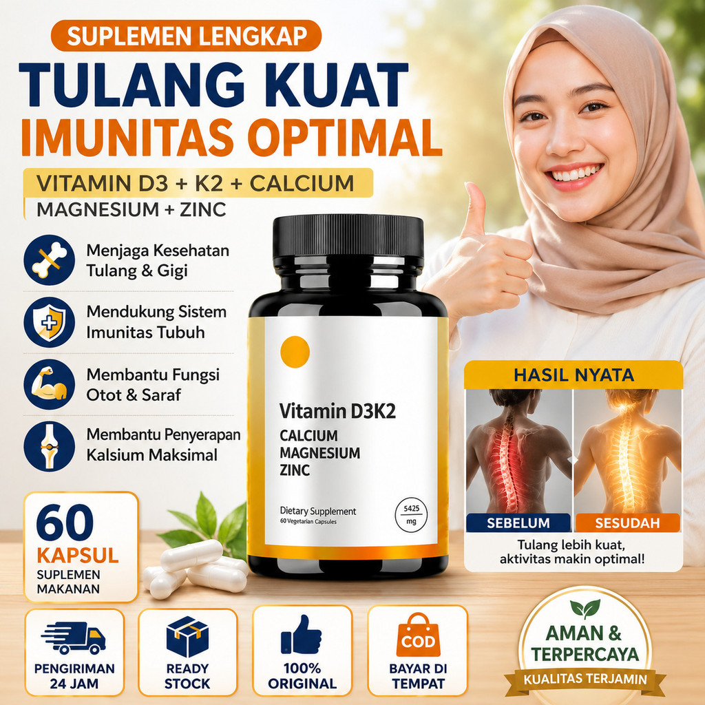 60 Kapsul - Kesehatan Tulang Dan Imunitas Vitamin D3 K2 Calcium/Wholesome Story Vitamin D3 K2 Calciu