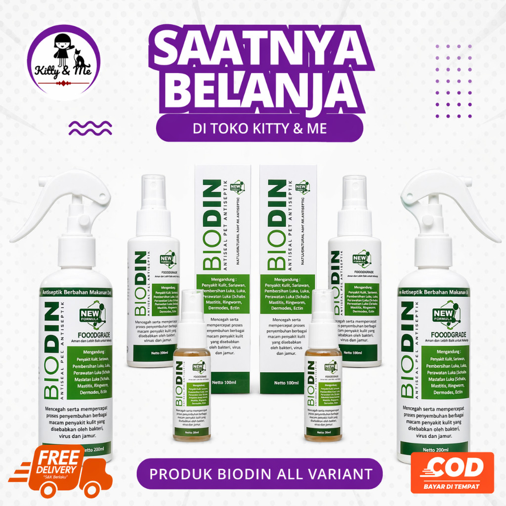 BIODIN SPRAY 20 ML - Spray PMK Jamur Scabies Biodin Semua Hewan