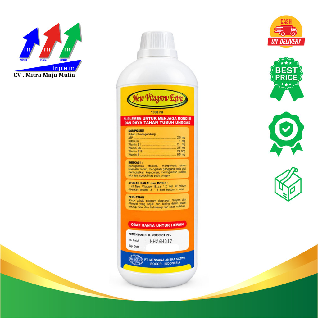 NEW VITAGROW EXTRA 1 liter ATP Vitamin Mineral Pertumbuhan Ayam Unggas