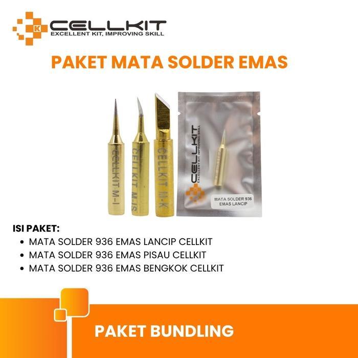 CELLKIT Paket Mata Solder 936 Emas (Lancip, Bengkok, Pisau)