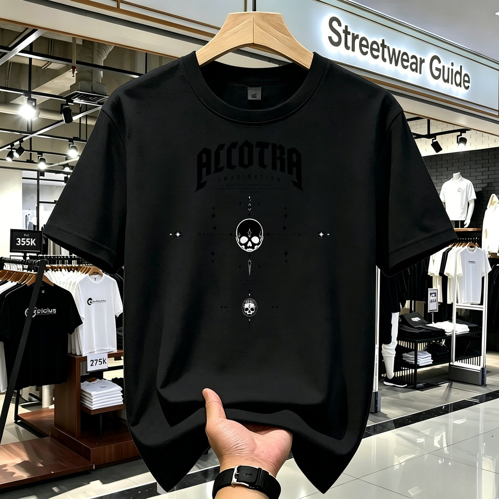 Kaos Distro Putih Unisex Motif Skull Typography AlcoTra Streetwear