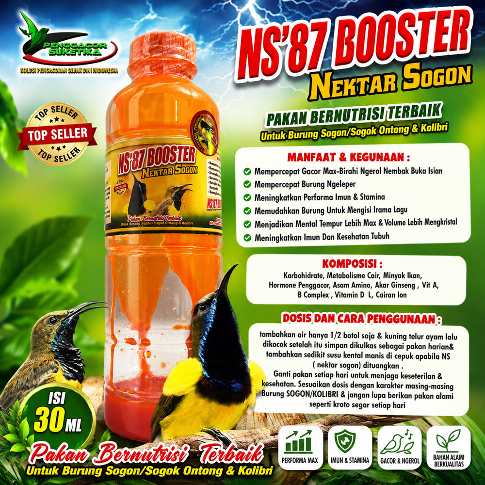 NS 87 Booster Juara Vitamin Burung Nektar Sogon Pleci Kolibri Nutrisi Stamina Harian Original