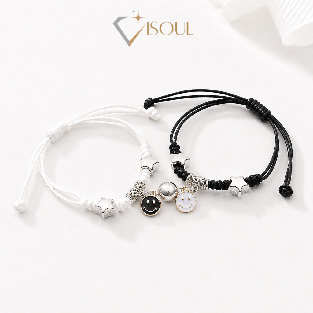 COD Gelang Couple Pasangan Gelang Tali Magnet 2 PCS Liontin Hati Gelang Persahabatan Pria Wanita