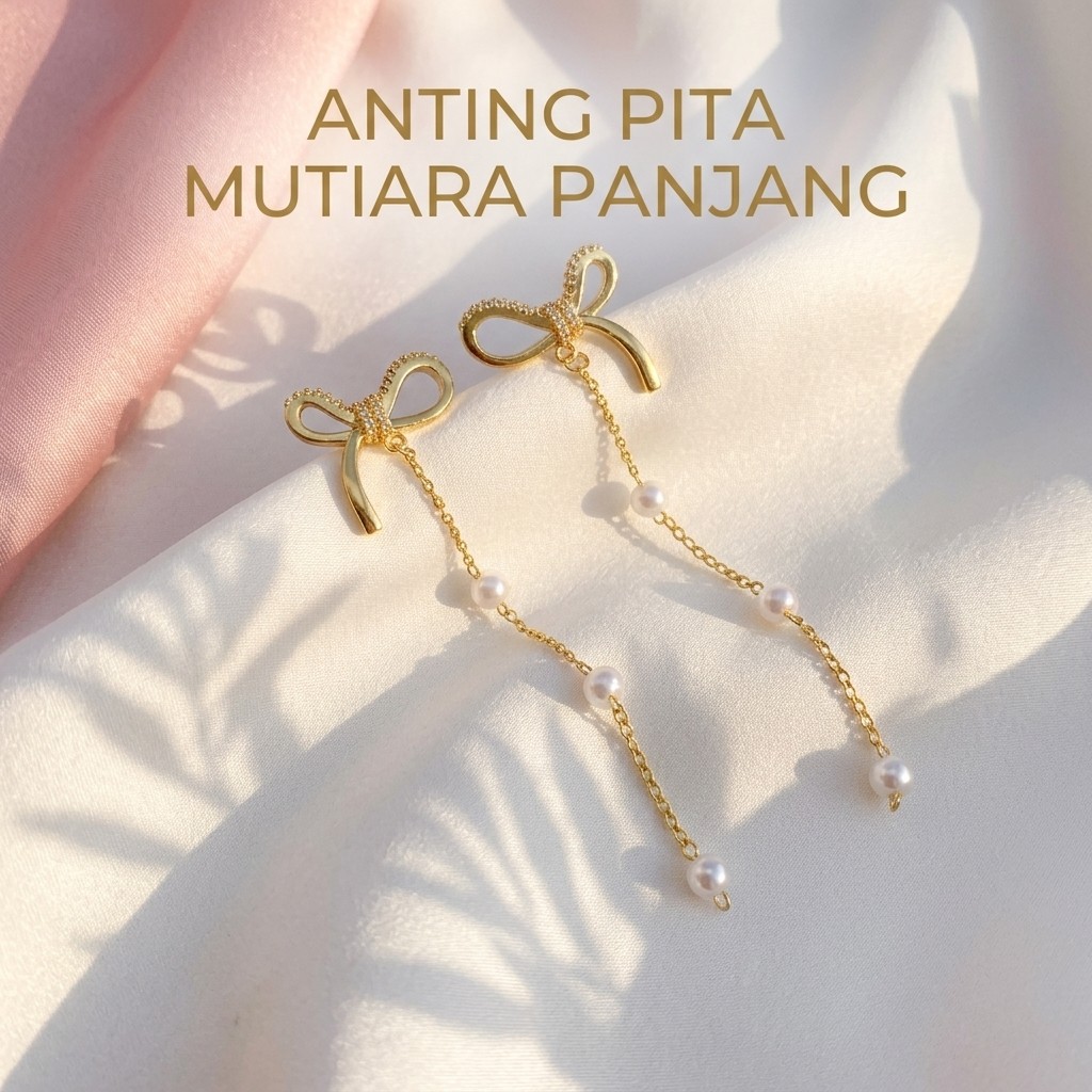 Anting-Anting Pita Mutiara Panjang Elegan Anti Karat S925 Aksesoris Wanita Korea Style Fashion