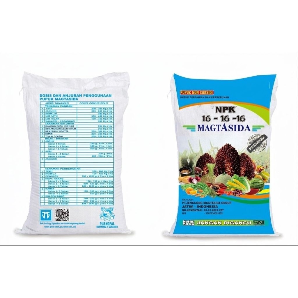 Pupuk Non Subsidi Npk 16 16 16 Jenggong Magtasida premium kemasan 50 kg biru