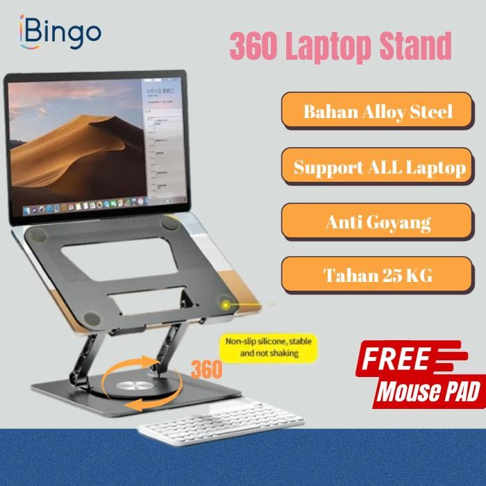 iBINGO 360 Rotating Laptop Stand Aluminium Dudukan Laptop Holder Meja - 360LaptopStand