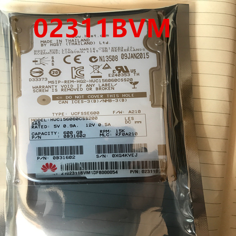Almost New HDD For Huawei RH2285V2 RH5485V3 V5 600GB 2.5" SAS 64MB 15K For Internal HDD For Server H