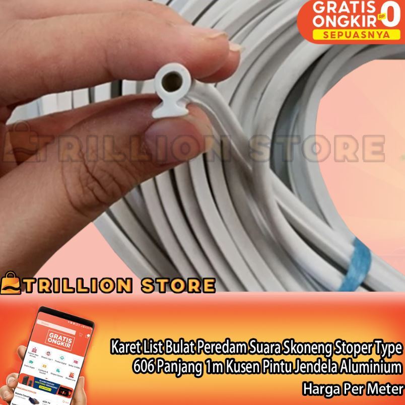 Karet List Balon Bulat Peredam Suara Skoneng Stoper Type 606 Panjang 1m Kusen Pintu Jendela Aluminiu