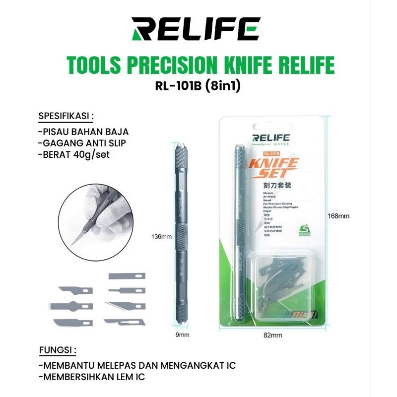 PISAU IC + RELIFE RL-101B ( 8 IN 1 ) ORIGINAL - TOOLS PRECISION KNIFE RELIFE RL-101B 8 IN 1