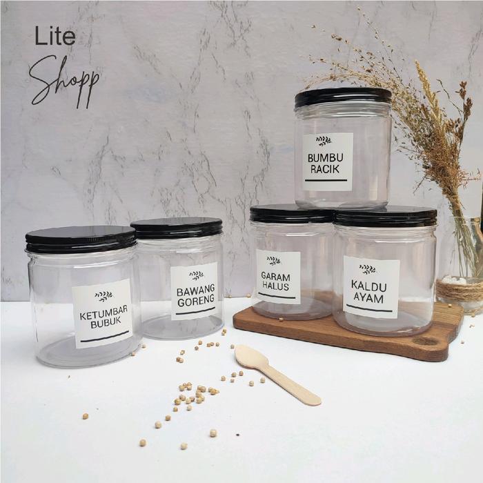 TOPLES Bumbu Dapur Aesthetic 600ml Tutup Hitam ALUMUNIUM - garam