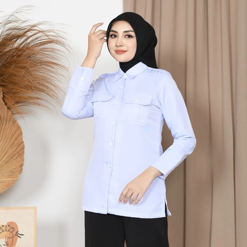 Baju PDH Wanita Putih Bersih Pakaian Dinas Pns Asn Guru Pemda Warna Putih Drill Premium