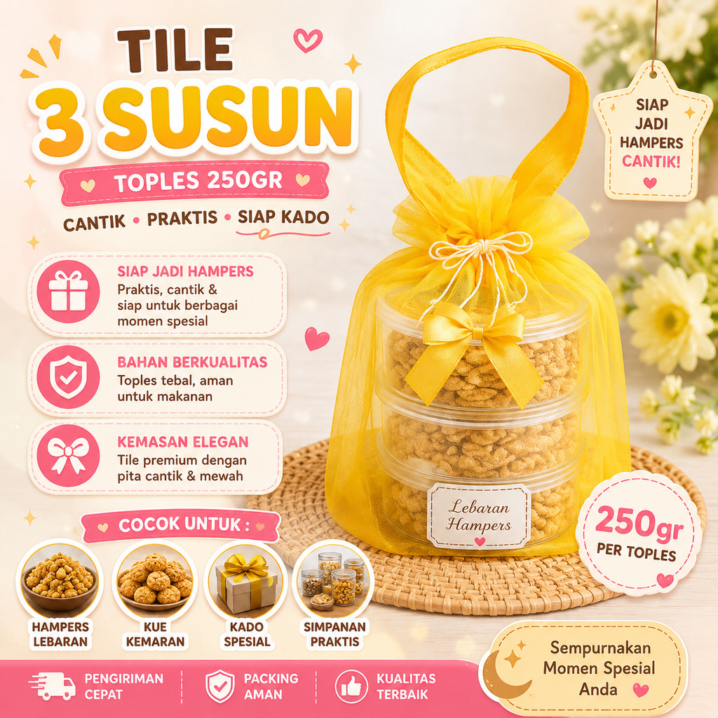 3 susun 250 gr - Tas Tile Toples Goodie Bag Souvenir Pesta Pernikahan Tas Hampers Imlek Kue