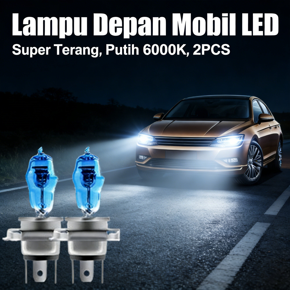 Mobil 100w Halogen H4 6000k Warna Putih Lampu Depan Fog Lampu Mobil 2PCS LED