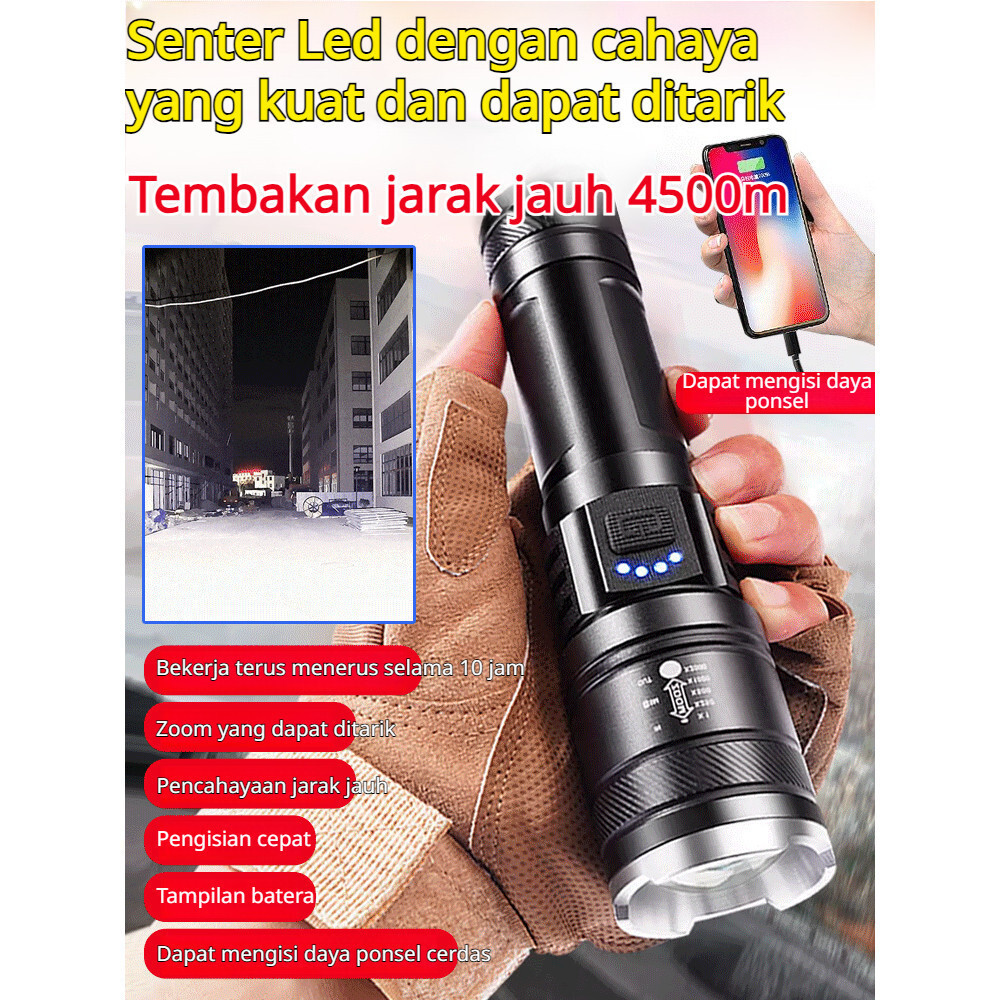 10000 Lumen Super Terang/IPX7 Waterproof/Zoom Adjustable JSled Senter LED Outdoor Tactical - High Po