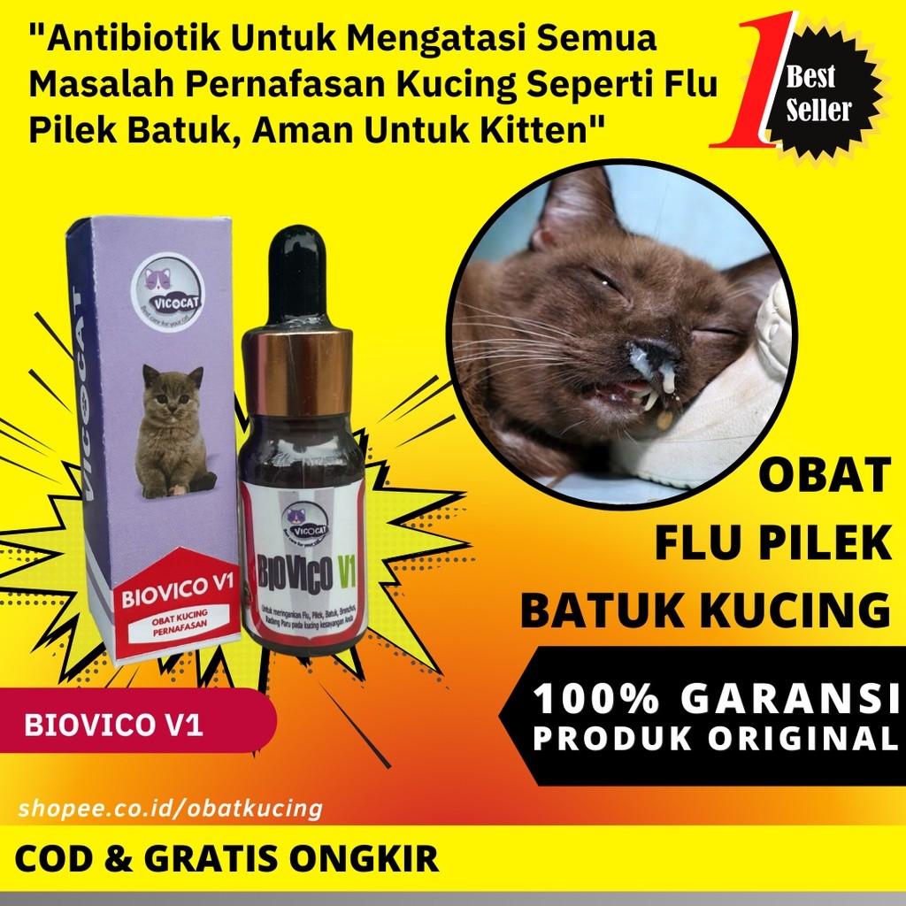 Obat Flu Pilek Batuk Kucing Antibiotik Pernafasan Kucing BIOVICO V1 Aman Untuk Kitten