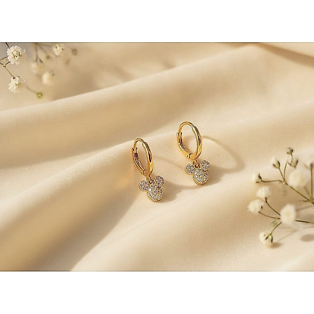 Anting Jepit Mickey Mouse Permata Gold & Silver Titanium | Anti Luntur Anti Alergi Hypoallergic Anti
