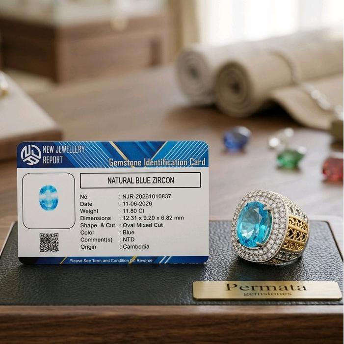 Cincin Permata Blue Zircon Oval Ring Tabur Zircon Beserta Memo - 6