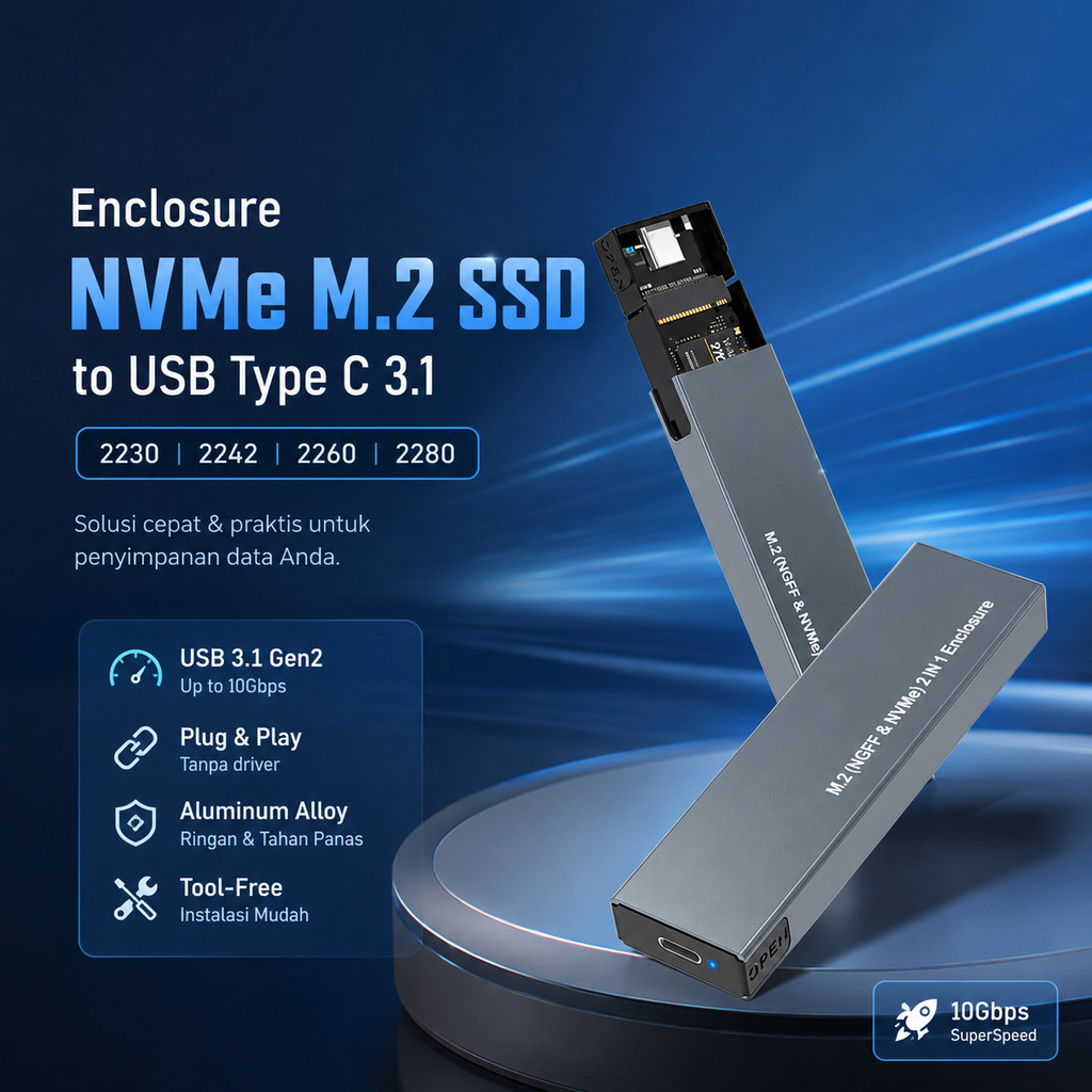 (100% ORI) IRhasta NVMe M.2 SSD to USB Type C 3.1 Enclosure Adapter - HY2078