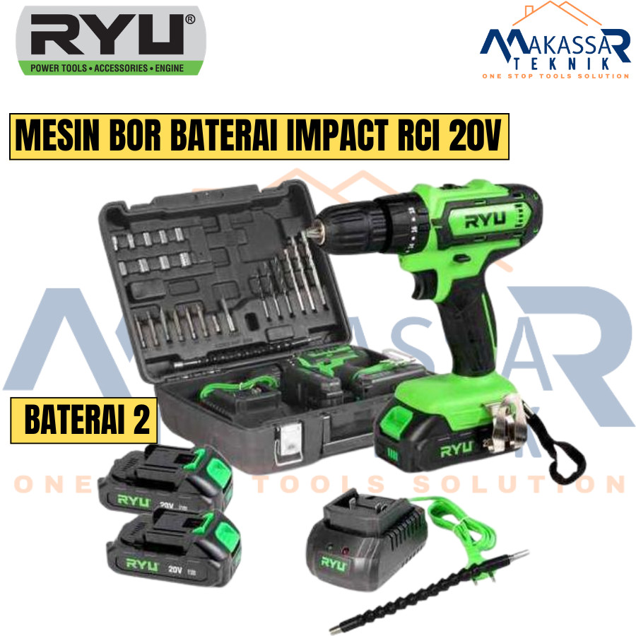 RYU Bor Beton Baterai 20V Impact Cordless Drill Mesin Bor Obeng Tanpa Kabel 20 Volt