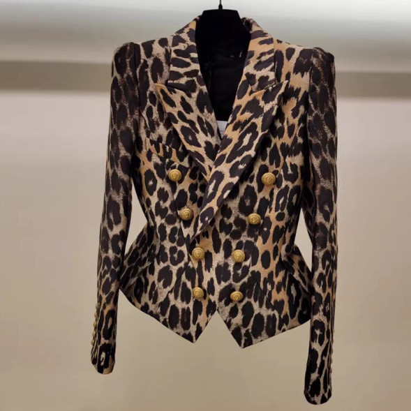 20268h Jaket Elegan Motif Macan Tutul Retro Model Baru